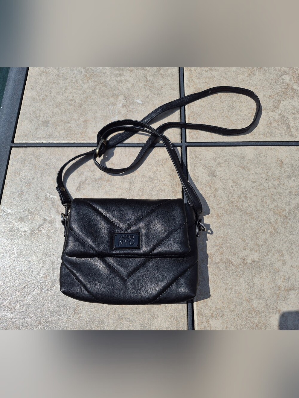 Madden NYC Black Quilted Crossbody Bag